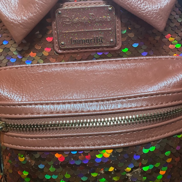 Loungefly Disney Parks Iridescent Sequin Bow Ears Backpack - Picture 3 of 8